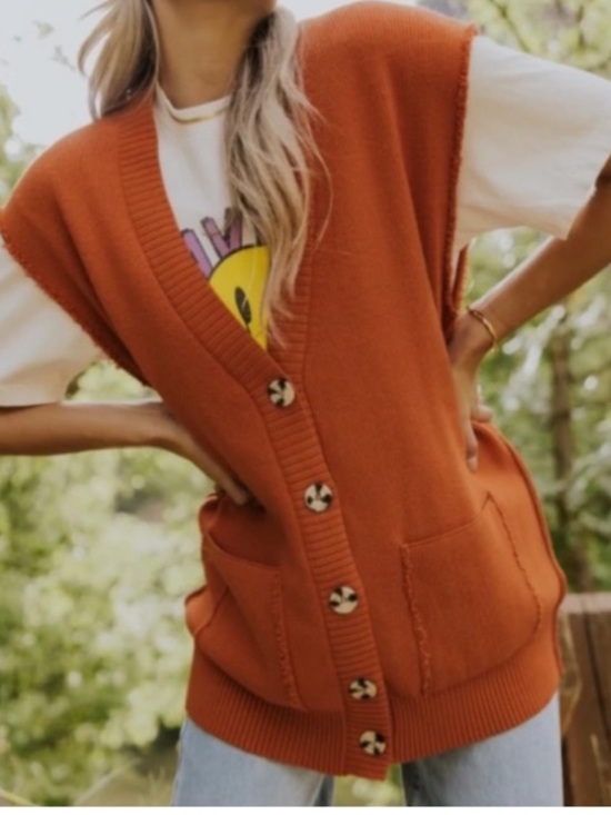 Free People Sweaters - Free People Oakleigh Vest Rust Orange . Size Large.